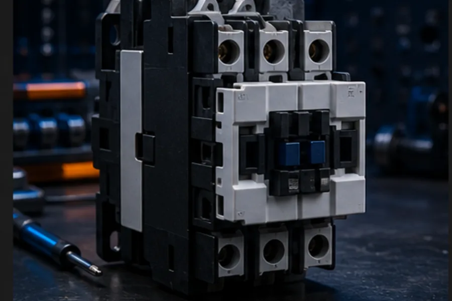 Three-pole industrial contactor ready for power and control wiring