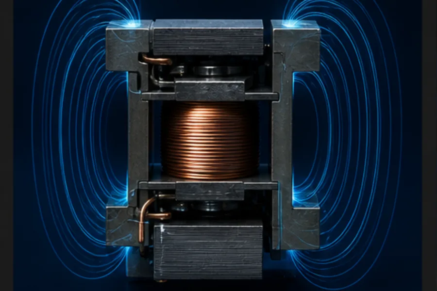 Electromagnetic coil and iron core inside a contactor