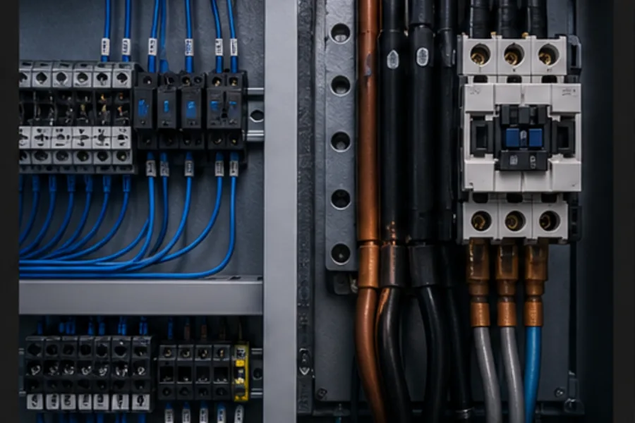 Low-voltage control conductors separated from three-phase power wiring
