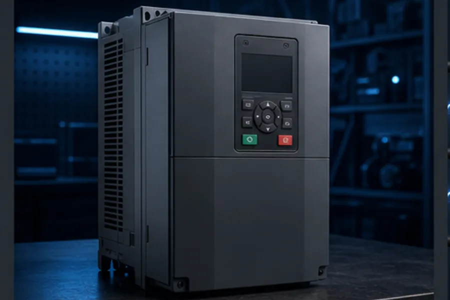 Industrial variable frequency drive on a motor-control training bench