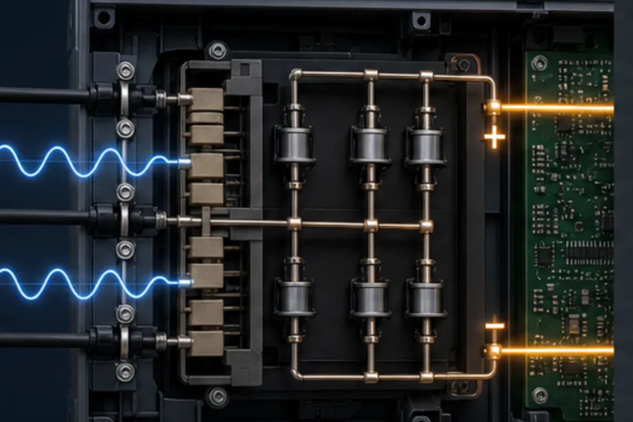 VFD cutaway showing the incoming AC rectifier stage