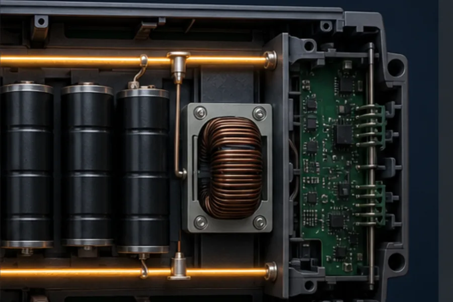 VFD DC bus capacitors and choke smoothing rectified power