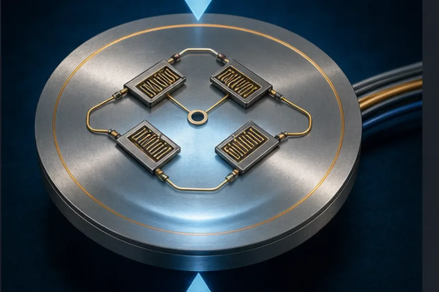 Strain-gauge sensing bridge responding to tiny pressure-diaphragm movement