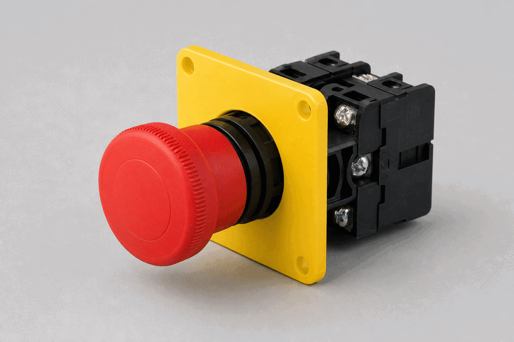 Representative real-world E-Stop Circuit (Cat 3 / Cat 4) hardware on an industrial workbench