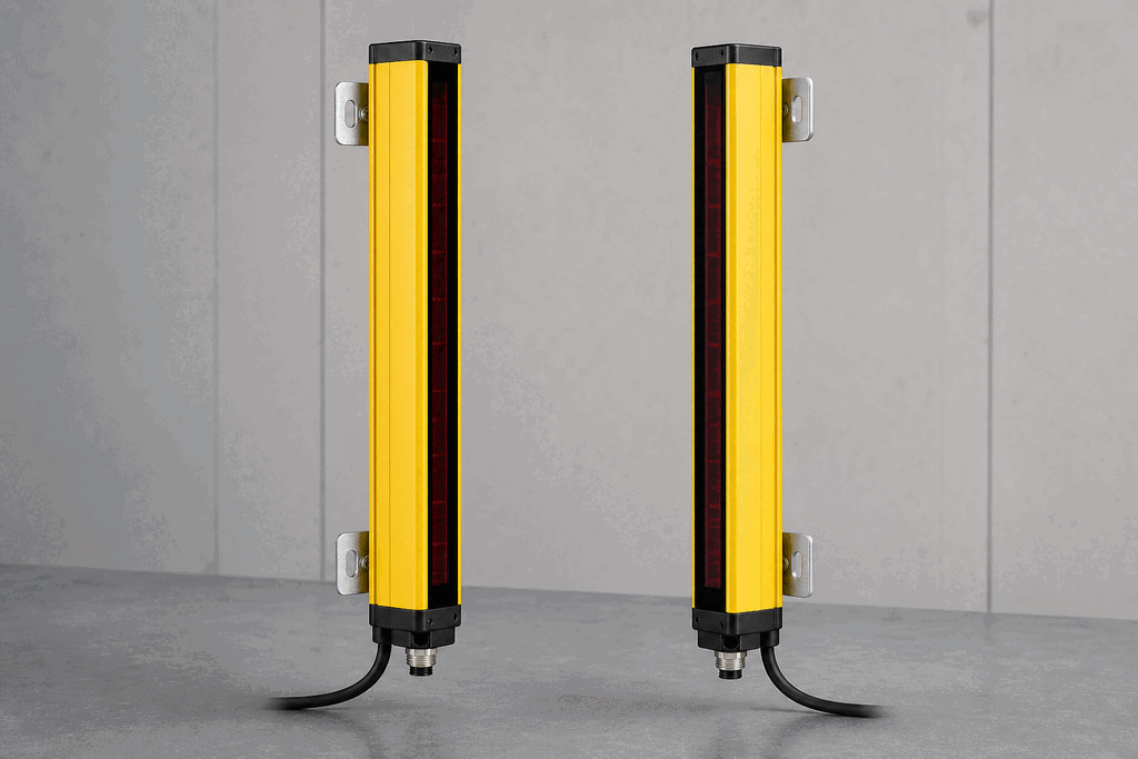 Representative real-world Safety Light Curtain hardware on an industrial workbench