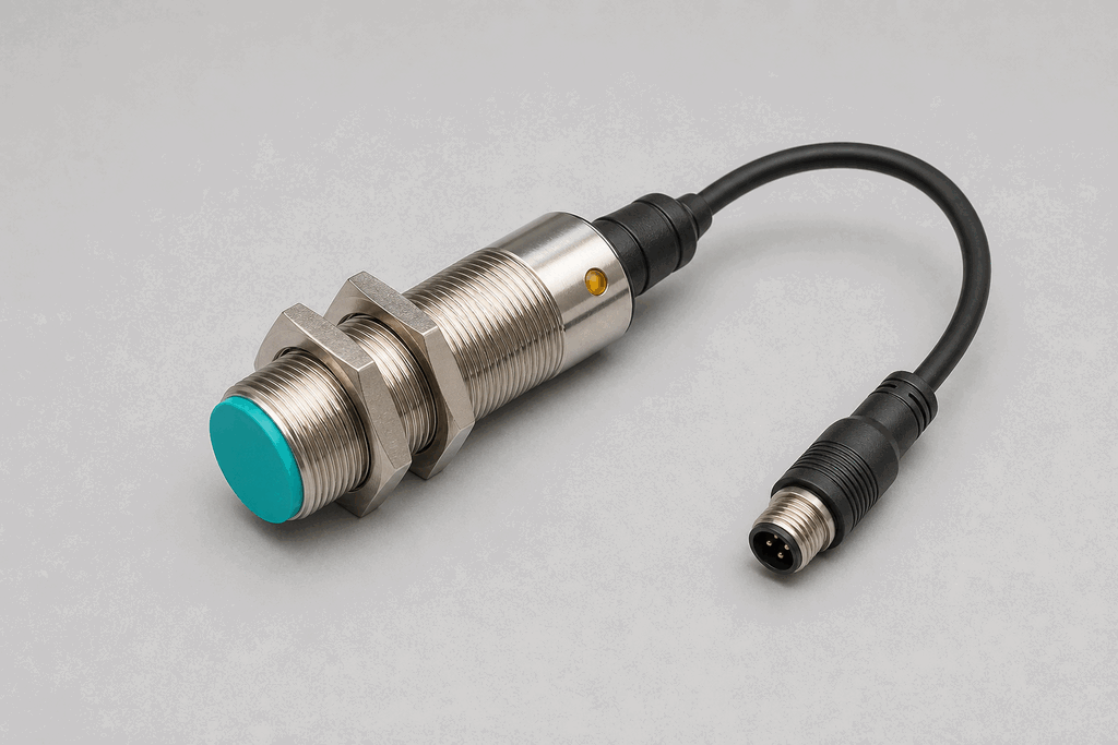Representative real-world Inductive Proximity Sensor hardware on an industrial workbench