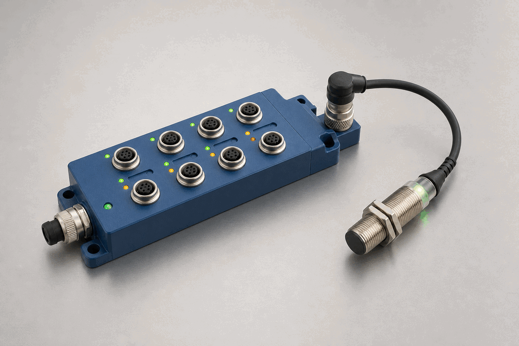 Representative real-world IO-Link Smart Sensors hardware on an industrial workbench