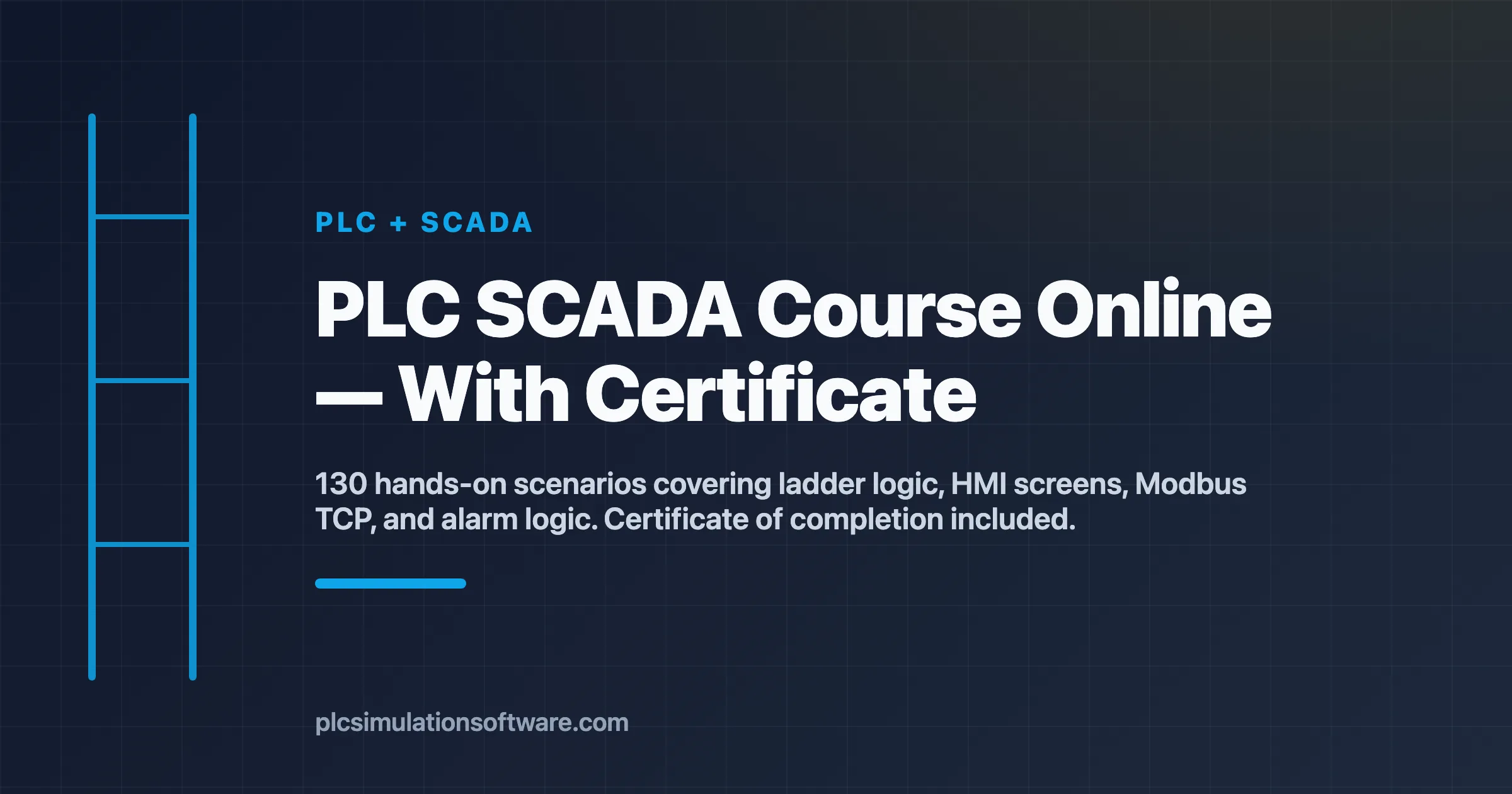 PLC SCADA course — browser-based scenarios and HMI builder with certificate