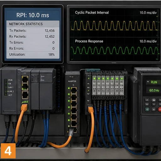 EtherNet/IP requested packet interval and cyclic response trend measured on an industrial network