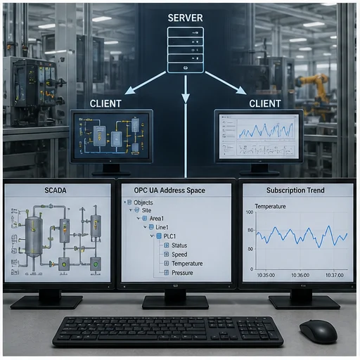 OPC UA server exposing structured plant information to an industrial client application
