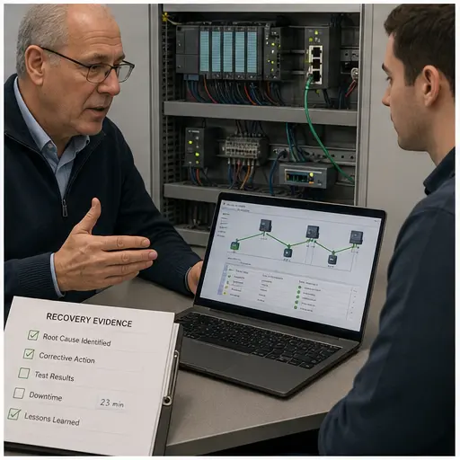 Senior controls engineering interview discussing safety interlocks network faults and recovery evidence