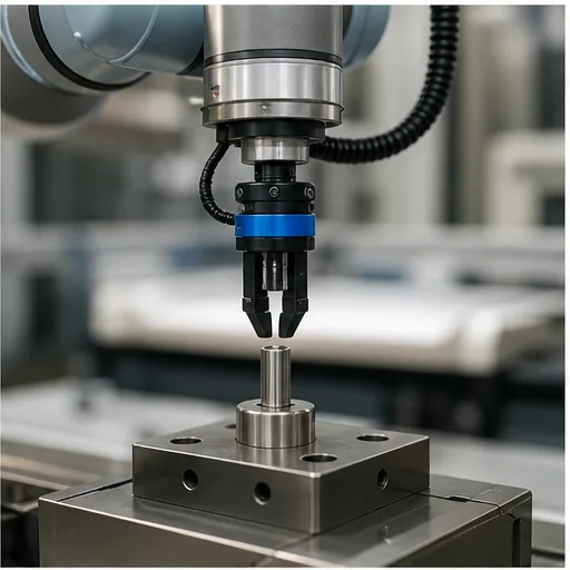 Robot gripper tool center point being aligned to a fixed calibration reference pin