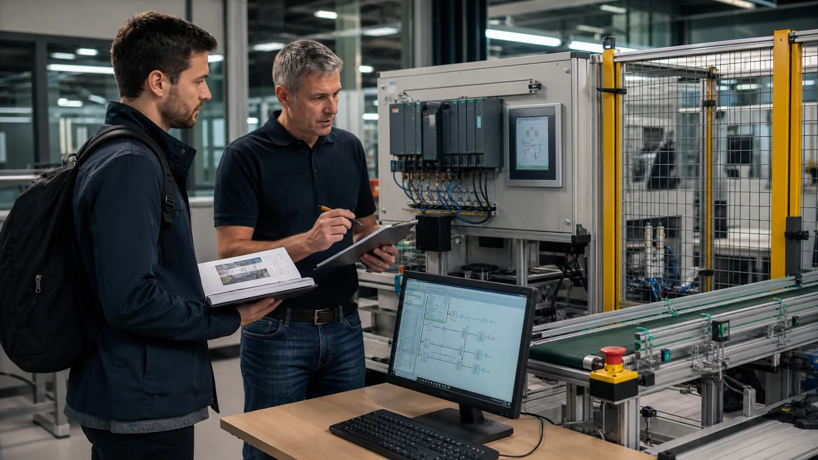 Siemens PLC learner and instructor validating device configuration commissioning checklist controller HMI and guarded conveyor